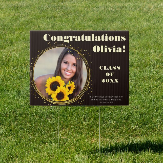 Elegant Christian Black Gold Photo Graduation Sign (Insitu)