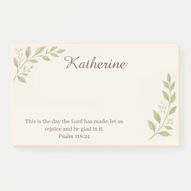 Elegant Christian Botanical Sticky Notes 10"x6" (Front)