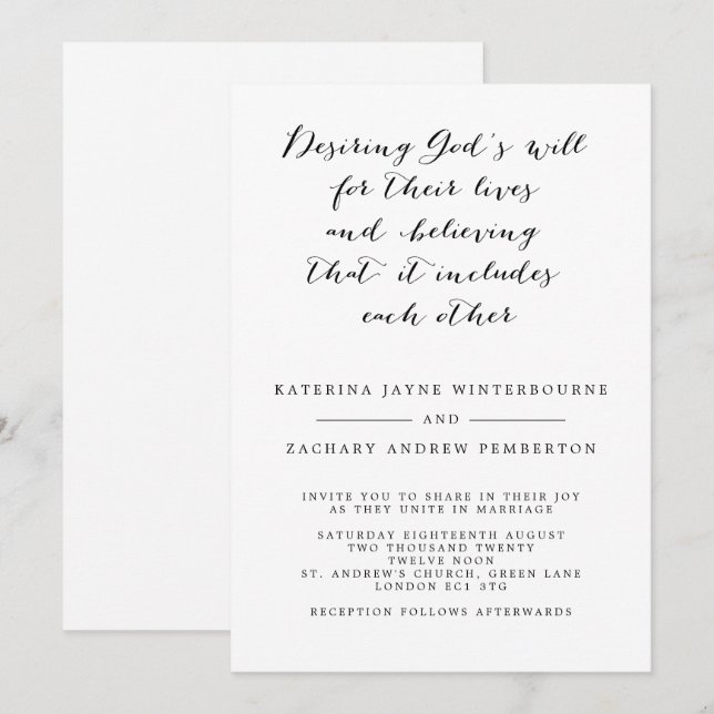 Elegant Christian Calligraphy  Wedding Invitation (Front/Back)