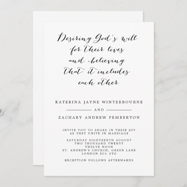 Elegant Christian Calligraphy  Wedding Invitation (Front/Back)
