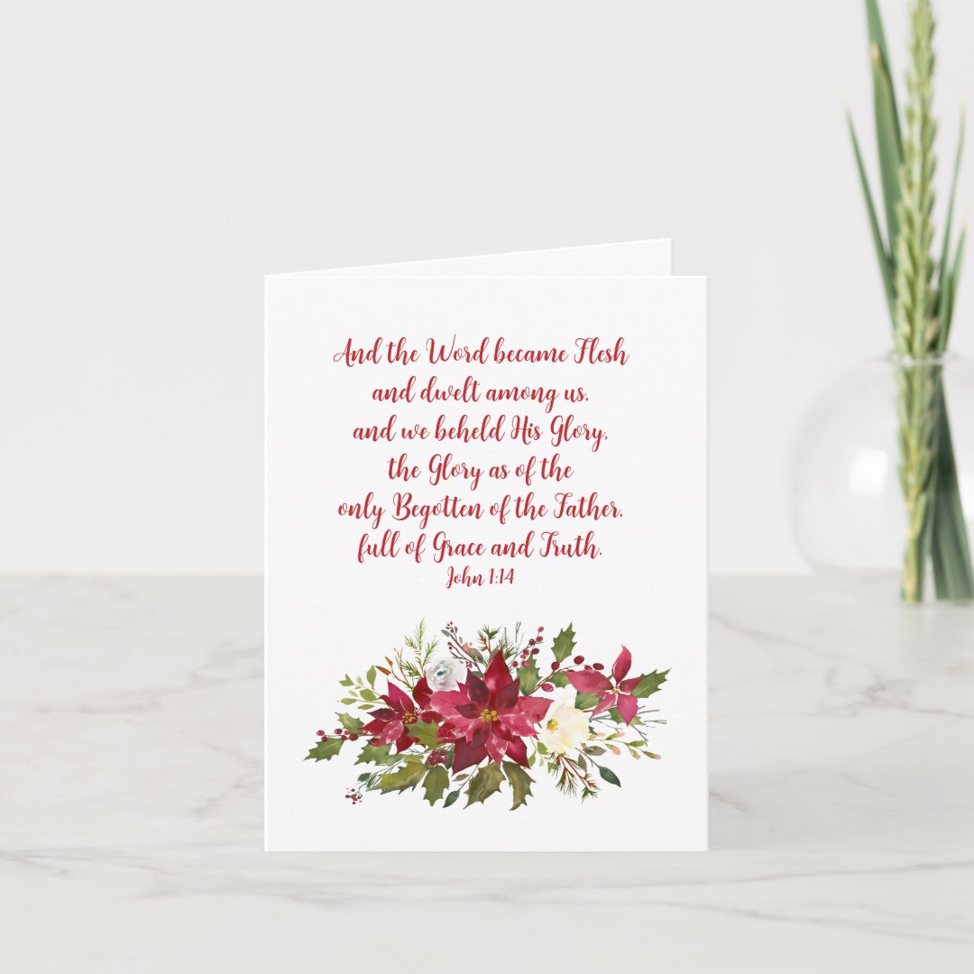 Elegant Christian Christmas Bible Verse Poinsettia Holiday Card Zazzle