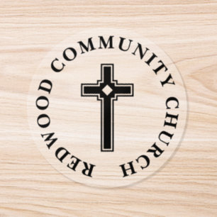 Elegant Christian Cross Curved Text Name of Church Classic Round Sticker