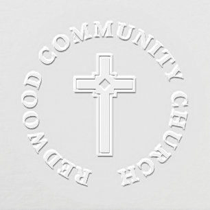 Elegant Christian Cross Curved Text Name of Church Embosser