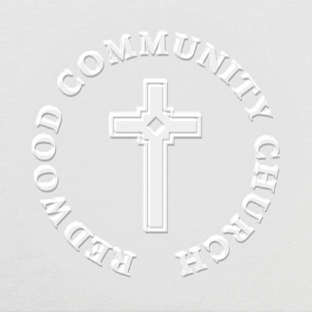 Elegant Christian Cross Curved Text Name of Church Embosser (Design)