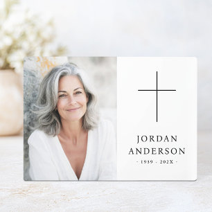 Elegant Christian cross funeral memorial photo Plaque