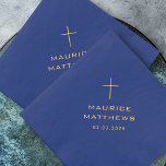 Elegant Christian cross name and date Foil Napkins<br><div class="desc">Foil napkins featuring a simple,  elegant Christian cross and a custom name and date. Can be used for baptisms/christenings and fist holy communions/confirmations.</div>