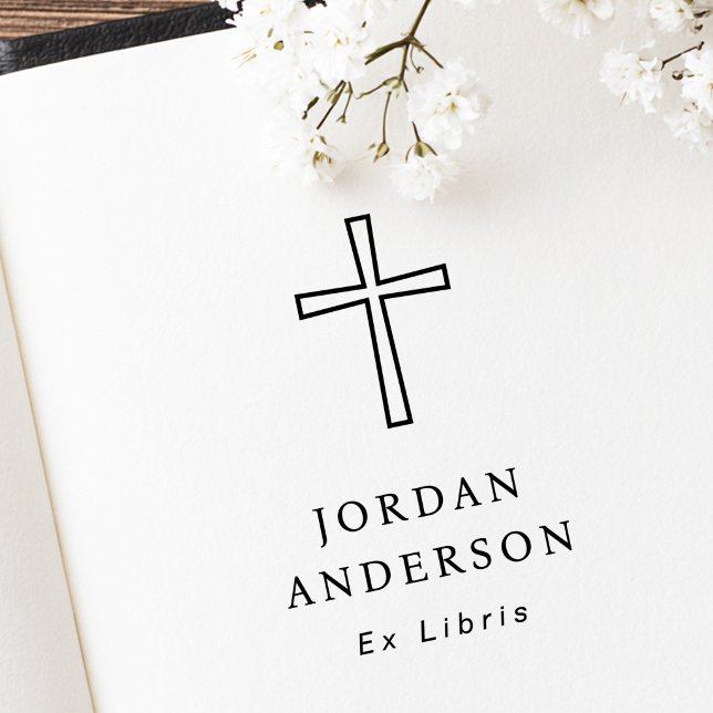 Elegant Christian cross name ex libris bookplate Rubber Stamp (Elegant Christian cross name ex libris bookplate Rubber Stamp)