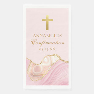 Elegant Christian Cross Pink Gold Confirmation Paper Guest Towels