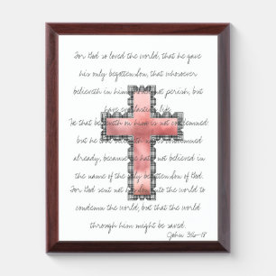 Elegant Christian Cross Scripture Verse Award Plaque