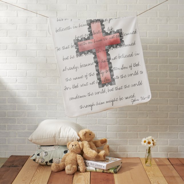 Elegant Christian Cross Scripture Verse  Baby Blanket (In Situ)