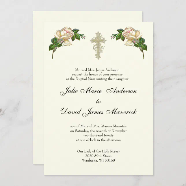 Elegant Christian Cross Wedding Rings Catholic Invitation | Zazzle