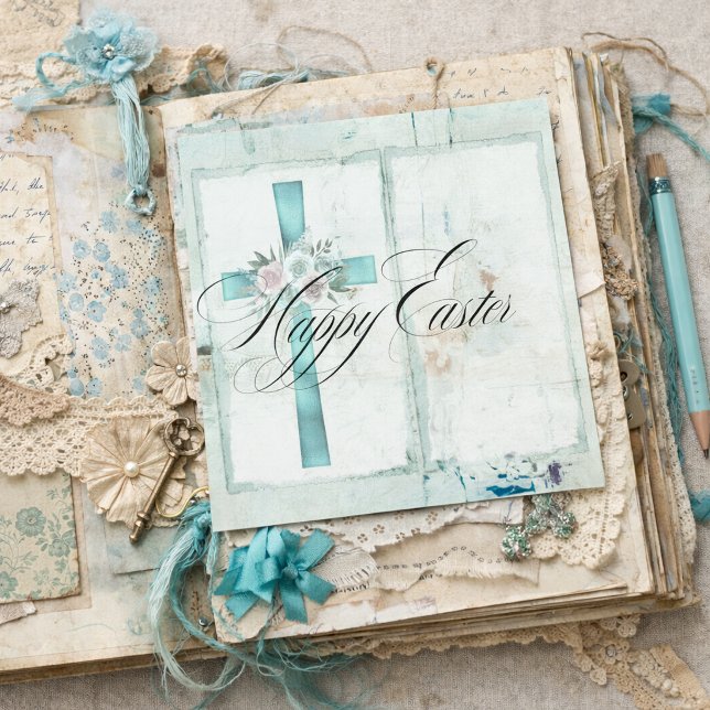 Elegant Christian Easter Teal Blue Scrapbook Paper (Creator Uploaded)