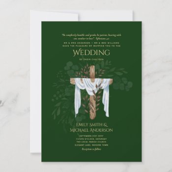 Elegant Christian Emerald Green Cross Wedding Invitation
