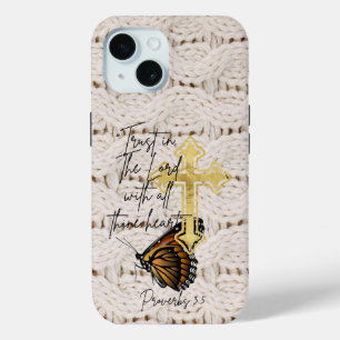 Elegant Christian Knitwear Brown Butterfly Cross  iPhone 15 Case