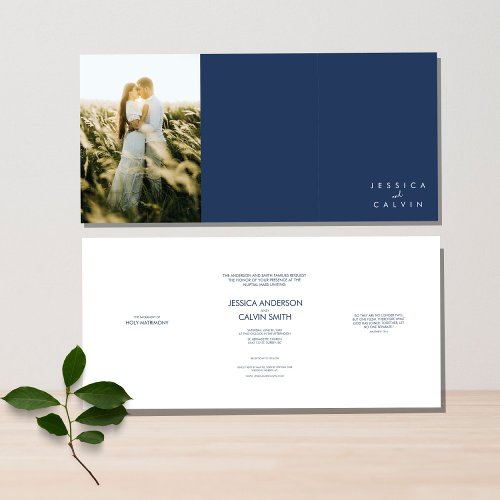 Elegant Christian Photo Wedding Invitation Blue