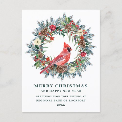 Elegant Christimas Wreath Corporate Greeting Postcard