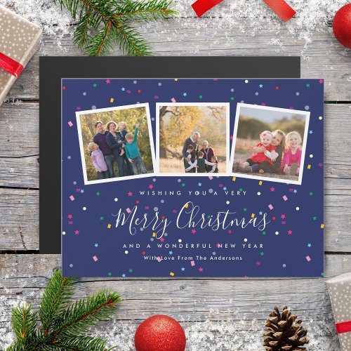 Elegant Christmas 3 Photo Collage Holiday Card