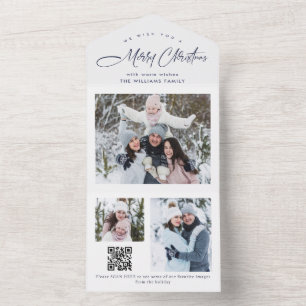 Elegant Christmas 3 Photo Greeting QR Holiday Card
