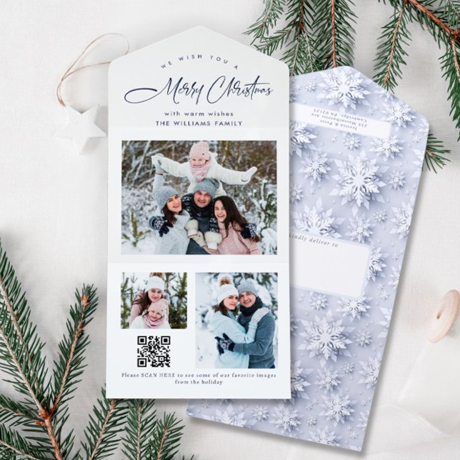 Elegant Christmas 3 Photo Greeting QR Holiday Card (Creator Uploaded)