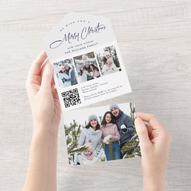 Elegant Christmas 4 Photo Greeting QR Holiday Card (Tearaway)