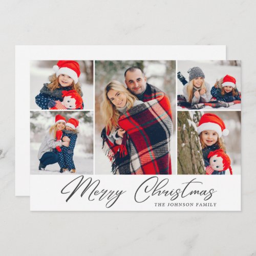 Elegant Christmas 5 Photo Collage Modern Greeting Holiday Card