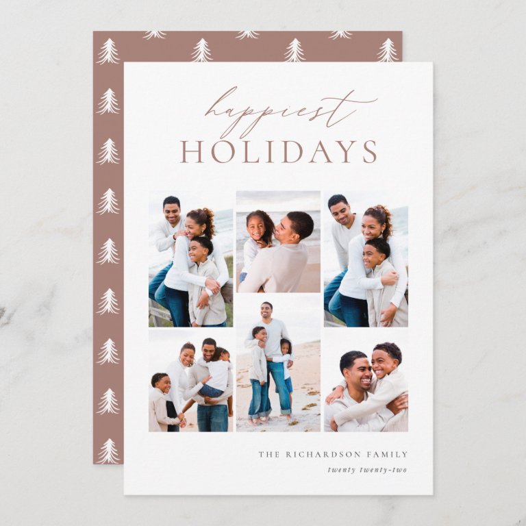 Elegant Christmas 6 Photo Collage Happiest Holiday Card