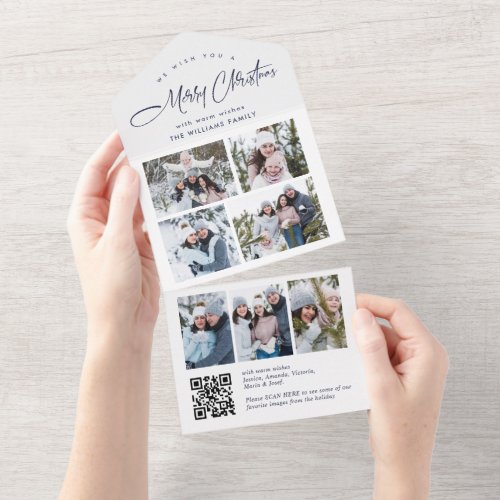 Elegant Christmas 7 Photo Greeting QR Holiday Card