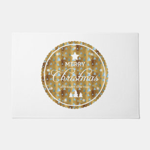 Elegant Christmas badge Sparkling in Gold glitter Doormat