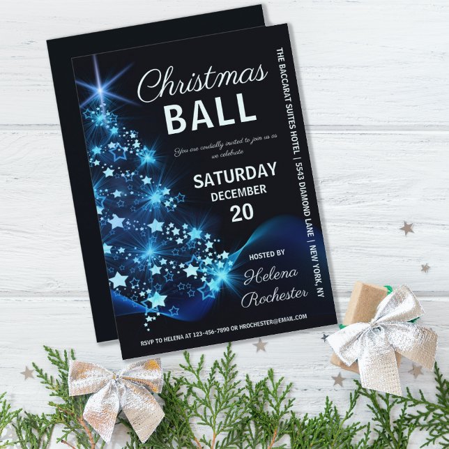 Elegant Christmas Ball Blue Tree Holiday Party  Invitation (Creator Uploaded)