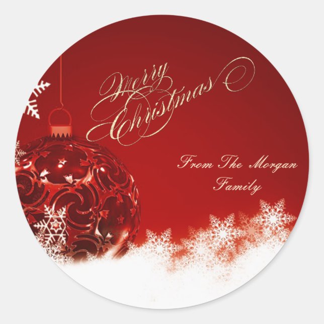 Elegant  Christmas Ball, Snowflakes Classic Round Sticker (Front)