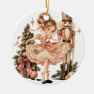 Elegant Christmas Ballerina & Nutcracker Ceramic O Ornament
