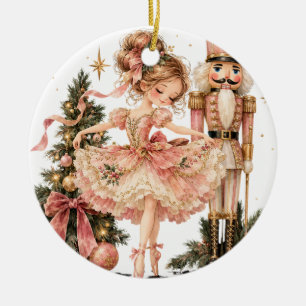 Elegant Christmas Ballerina & Nutcracker Ceramic O Ornament