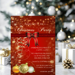 Elegant Christmas Balls, Bow Corporate Party Invitation