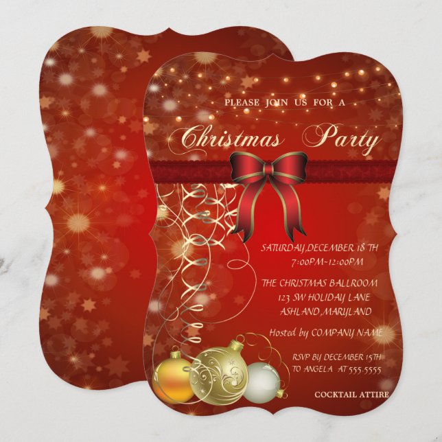 Elegant Christmas Balls, Bow Corporate Party Invitation (Front/Back)