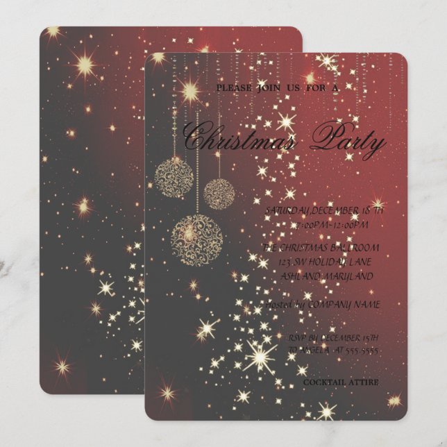 Elegant Christmas Balls,Christmas Party Invitation (Front/Back)