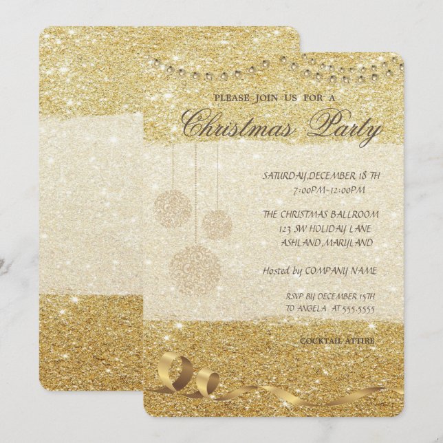 Elegant Christmas Balls,Glittery ,Christmas Party Invitation (Front/Back)