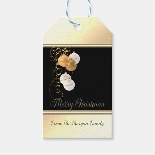 Elegant Christmas Balls Gold Black _Personalized Gift Tags