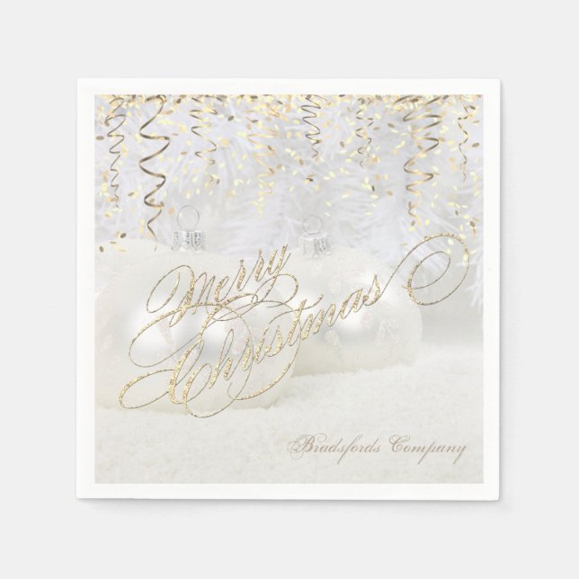 Elegant Christmas Balls, Gold Confetti Napkins (Front)