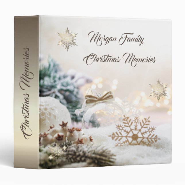 Elegant Christmas Balls,Gold Snowflakes 3 Ring Binder (Front/Spine)