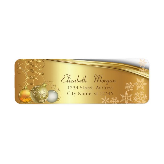 Elegant Christmas Balls ,Gold, Snowflakes Label (Front)