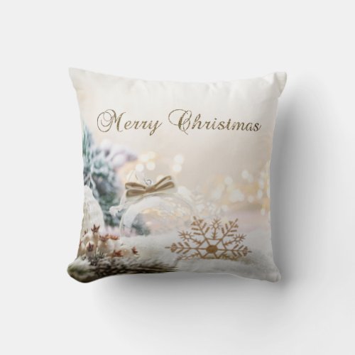 Elegant Christmas BallsGold Snowflakes  Throw Pillow
