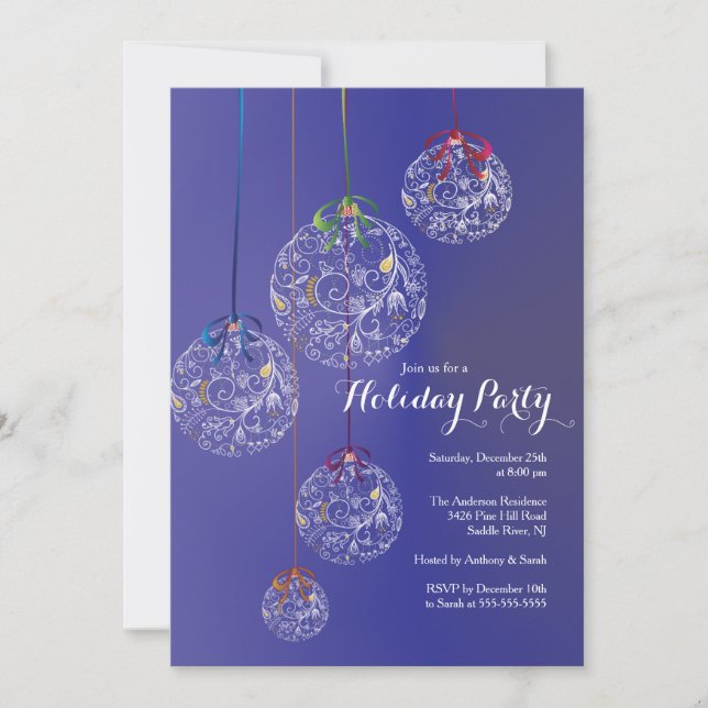 Elegant Christmas Balls Holiday Invitation (Front)