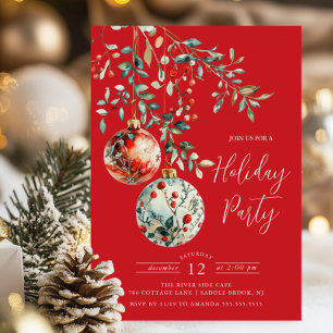 Elegant Christmas Balls Holiday Party Invitation