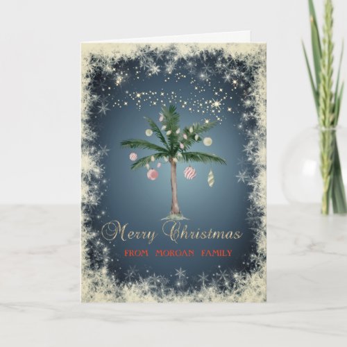 Elegant Christmas BallsPalm TreeSnowflakes  Holiday Card