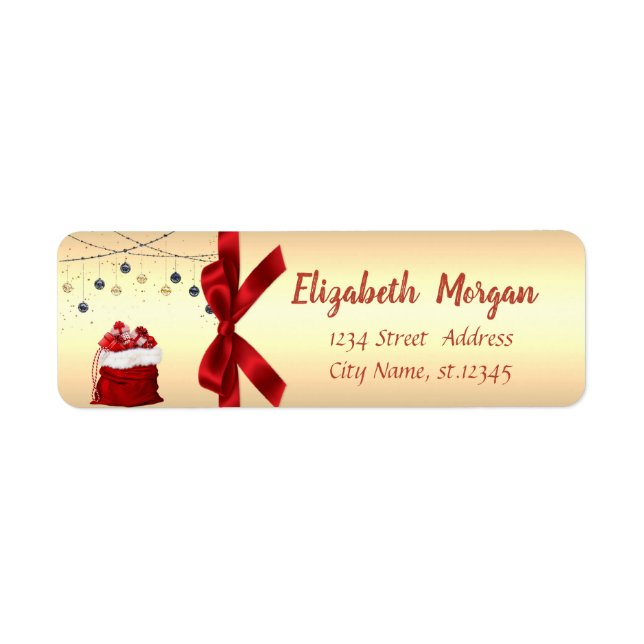 Elegant Christmas Balls,Presents,Red Bow Label (Front)