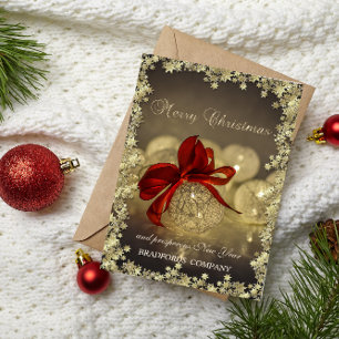 Elegant Christmas Balls Red Bow Stars Company Holiday Card