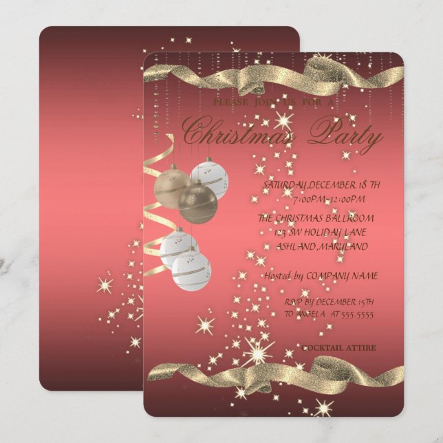 Elegant Christmas Balls,Sparkle,Christmas Party Invitation (Front/Back)