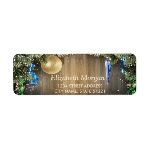Elegant Christmas Balls Wood Texture Label