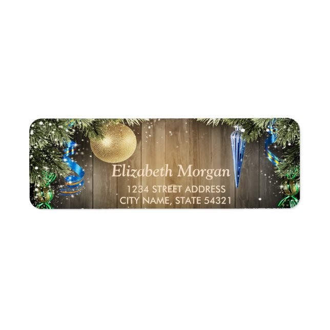 Elegant Christmas Balls, Wood Texture Label (Front)