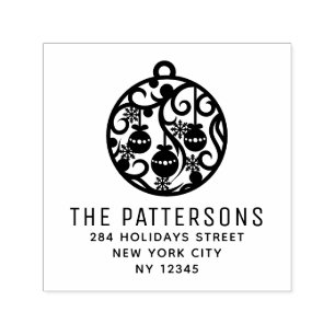 Elegant Christmas Bauble Name Return Address Self-inking Stamp
